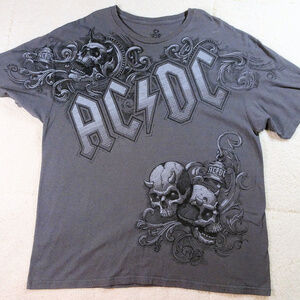 AC/DC Gray Shirt with Skulls Liquid Blue 2XL XXL